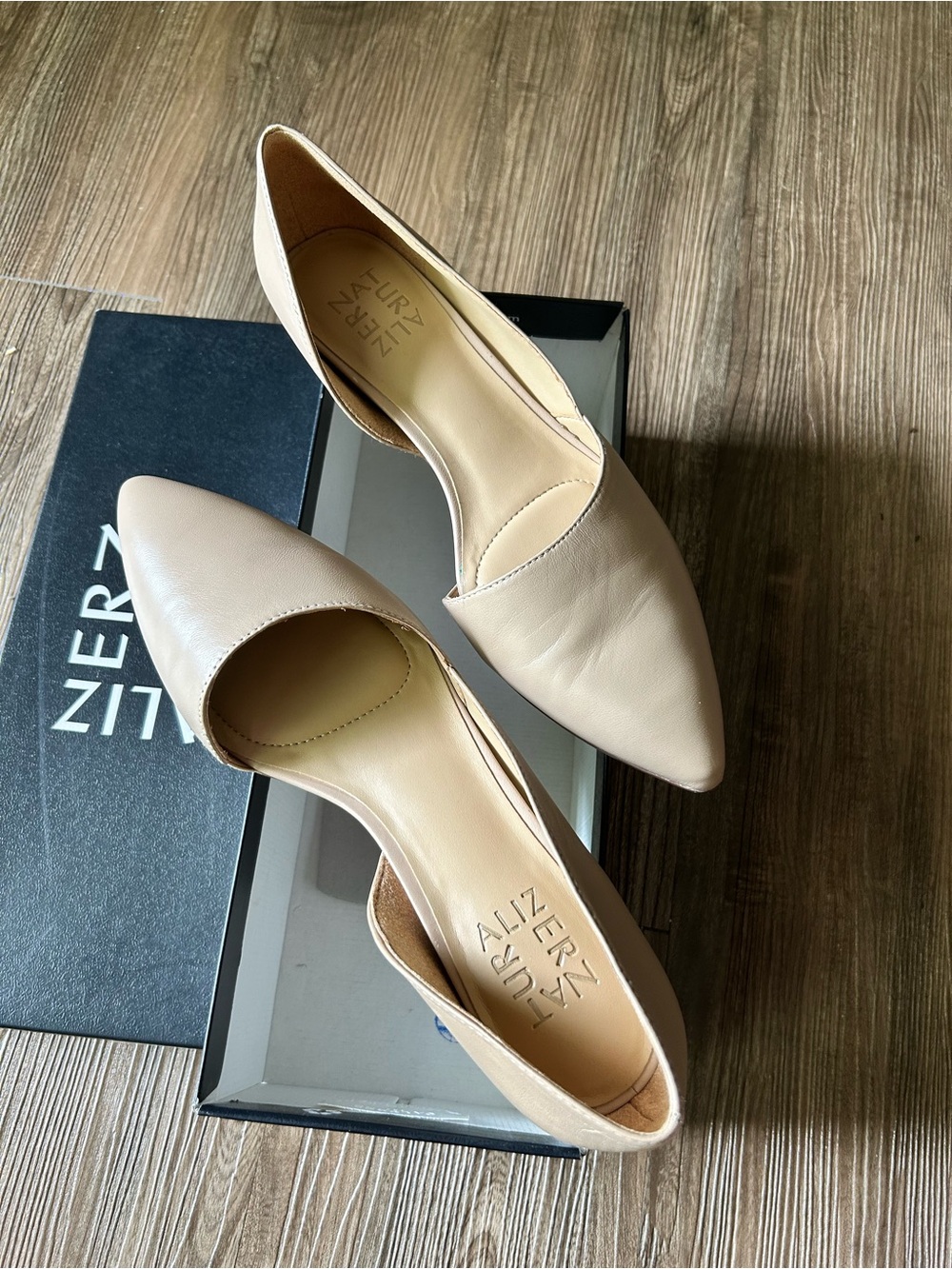 Naturalizer Samantha Pointed-Toe Slip-On Flats in Taupe Leather - Picture 3 of 4